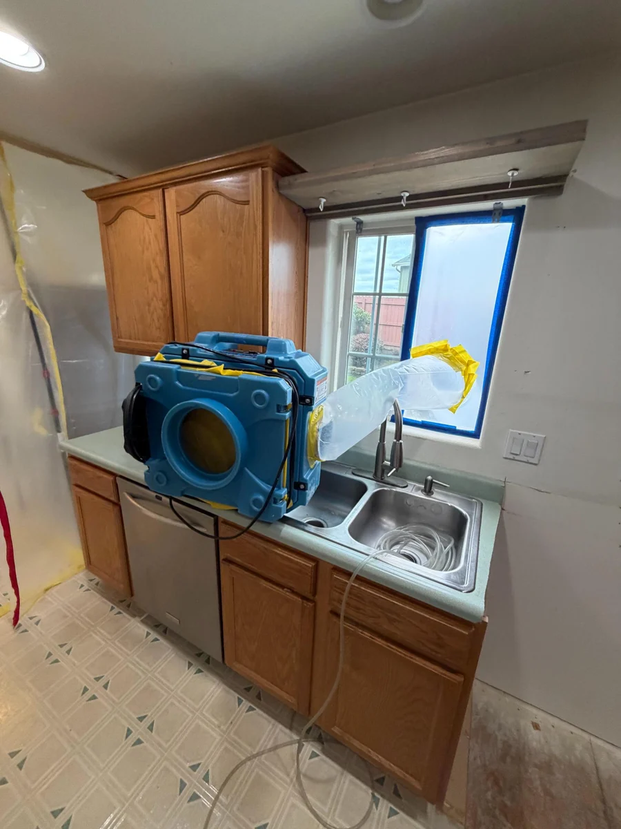 air drying water damange in old kitchen by righteous renovations