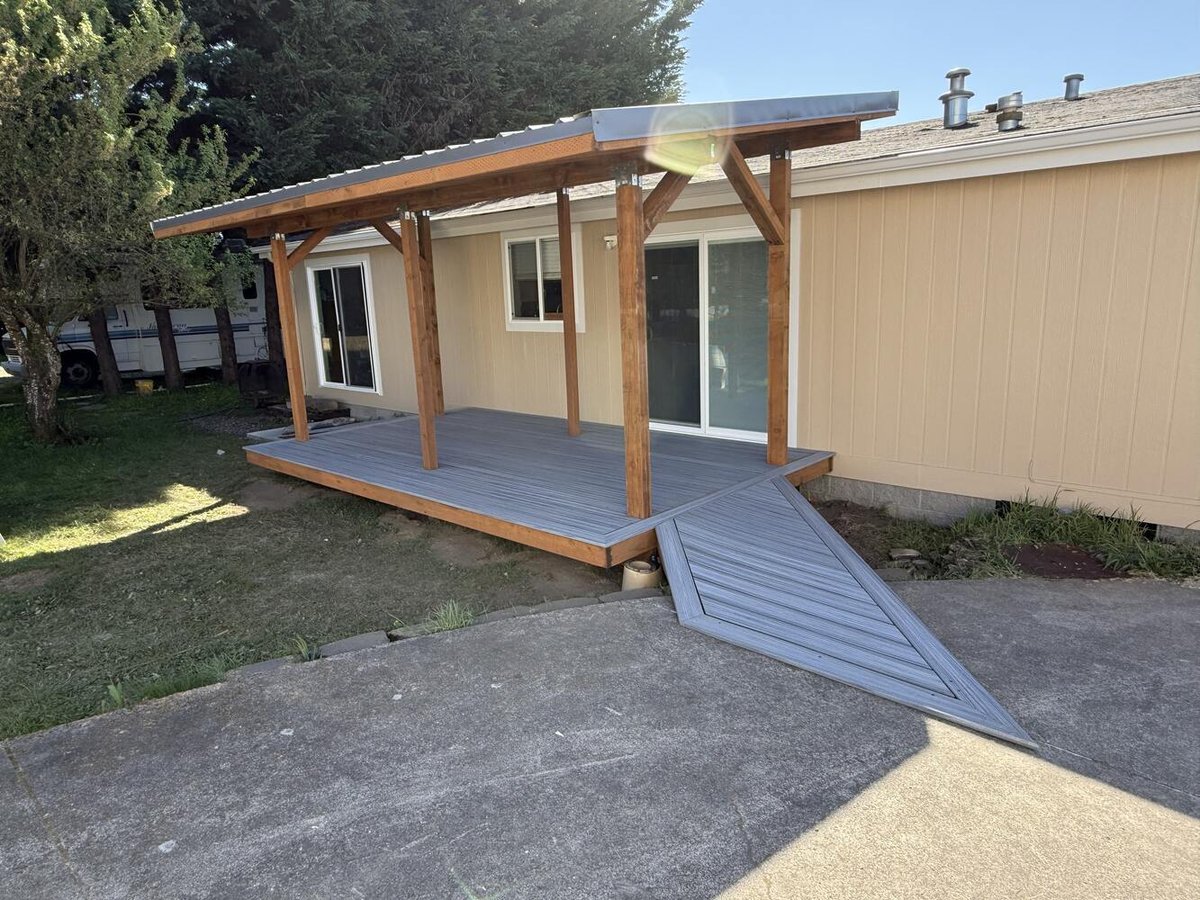 Finished custom home deck with durable composite materials in Salem, OR by Righteous Renovations