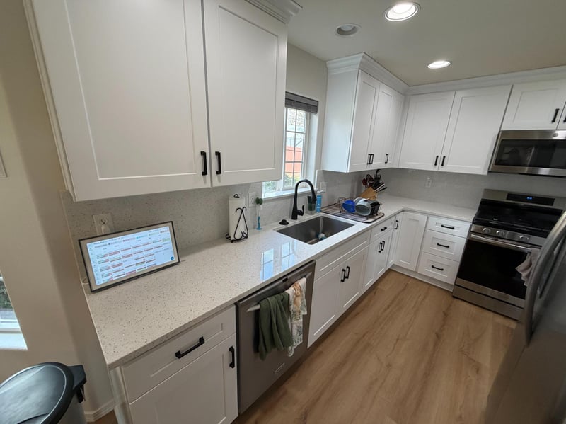 long view of a kitchen remodel after water damange in salem, oregon, by Righteous Renovations