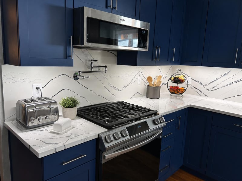Modern Navy stainless steel appliance kitchen remodel